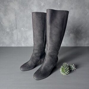 Max Mara Maxmara Black Suede Knee Hight Boots EU 37 US 7  Round 2" Heel NEW $975